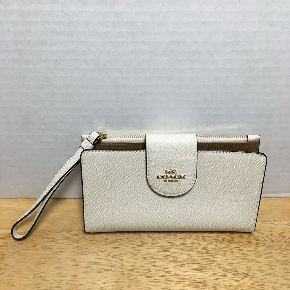 Coach Women's Leather Tech Phone Wallet Wristlet Chalk White Brown C2869